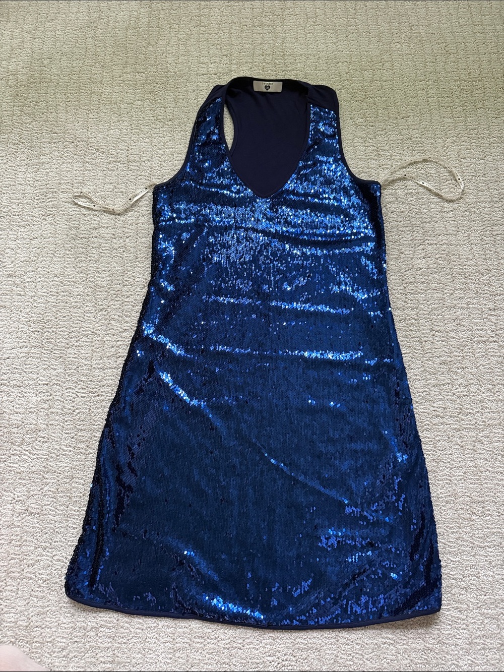 Twin-Set Royal Blue Sequin V-Neck Mini Dress